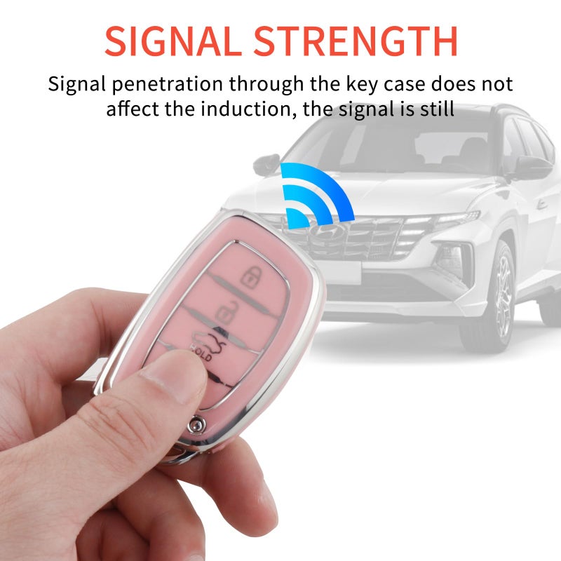 Pangpai Pink Key Fob Cover for Hyundai, Soft TPU Key Case Protection with Bling Keychain Fit for lantra Ioniq Sonata Tucson Elantra GT - Image 5